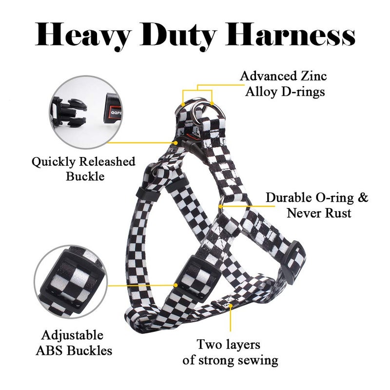 QQPETS Dog Harness Leash Set Adjustable Heavy Duty No Pull Halter Harnesses for Small Medium Large Breed Dogs Back Clip Anti-Twist Perfect for Walking (S(14"-20" Chest Girth), Black Plaid) - Image 2